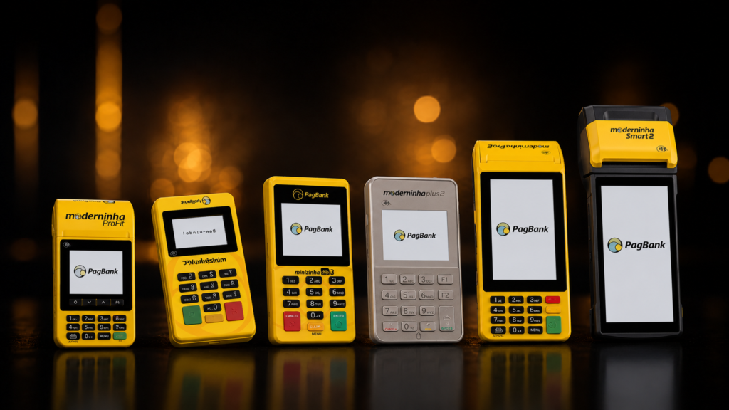 Linha de maquininhas PagBank: ProFit, Smart 2, Pro 2, Plus 2, Minizinha Chip 3 e NFC 2