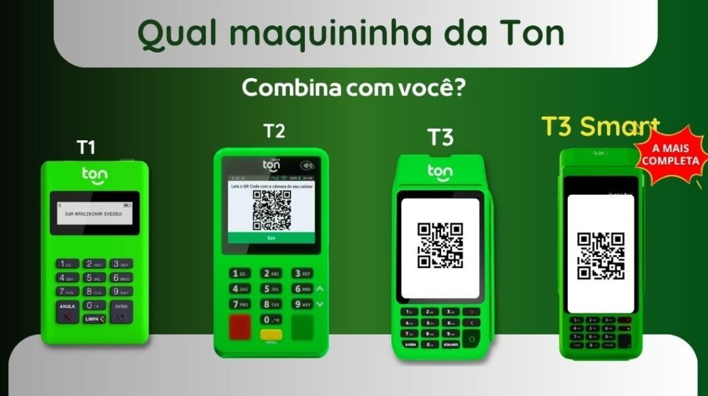 Linha de maquininhas Ton: T1, T2, T3 e T3 Smart