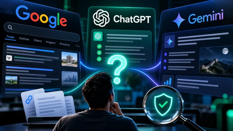 Google ou ChatGPT: comparação visual com o Gemini sobre a confiabilidade das respostas de inteligência artificial.