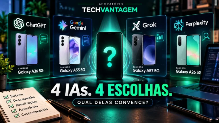 Comparação das recomendações de ChatGPT, Gemini, Grok e Perplexity para smartphones de até R$ 2.500.